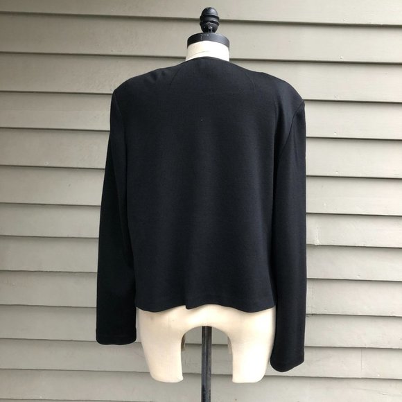 ST. JOHN CAVIAR Milano Knit Zip Front Ribbon Trim Cropped Black Jacket Blazer 12 - Picture 9 of 16